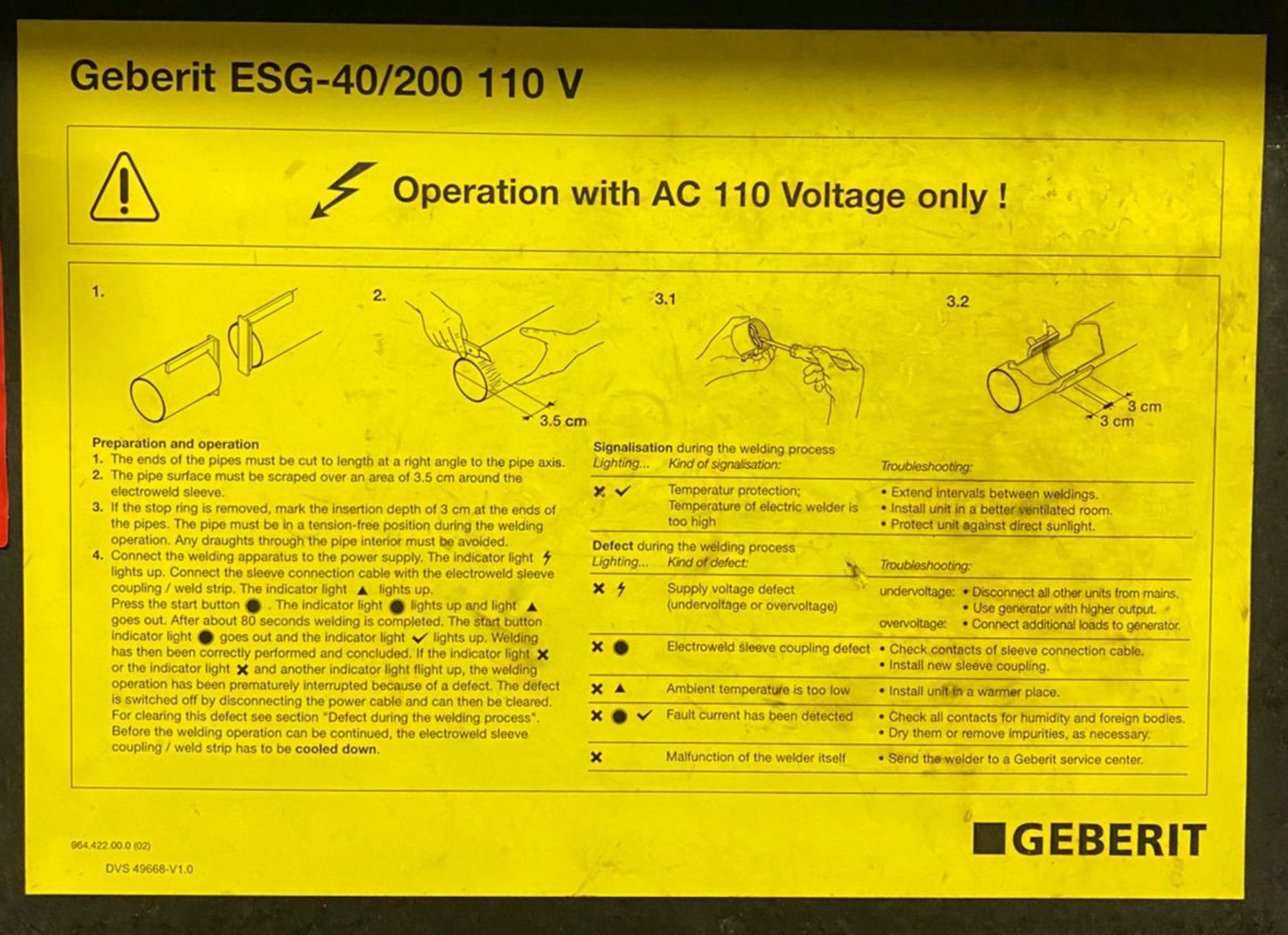 1 x Geberit Esg 40/200 110V Pipe Welding Kit - Used condition - CL011 - Location: Altrincham WA14 - Image 2 of 4