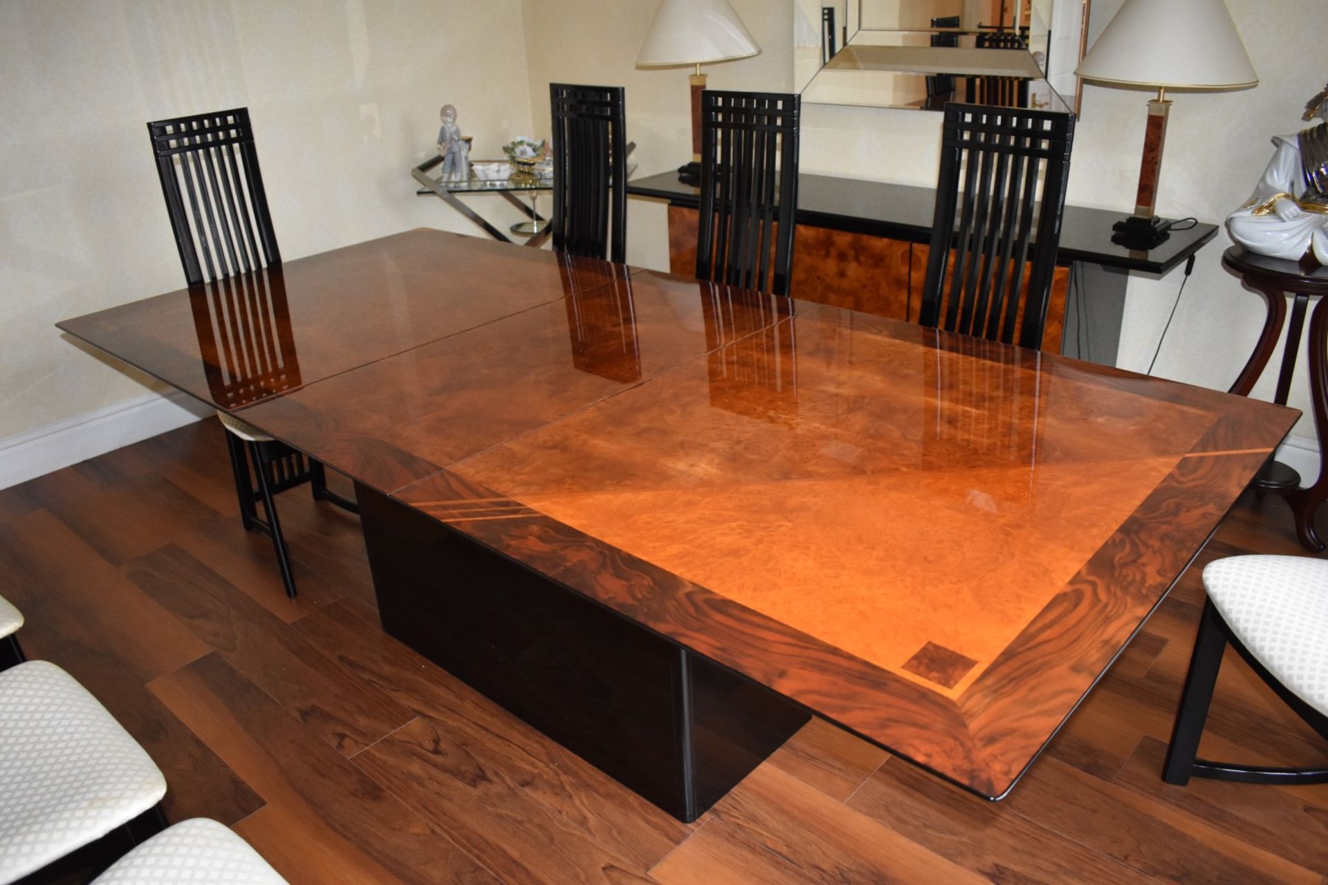 1 x Large Extending Dining Table With Eight Chairs - Features a Stunning Burr Walnut Centre With - Image 5 of 29