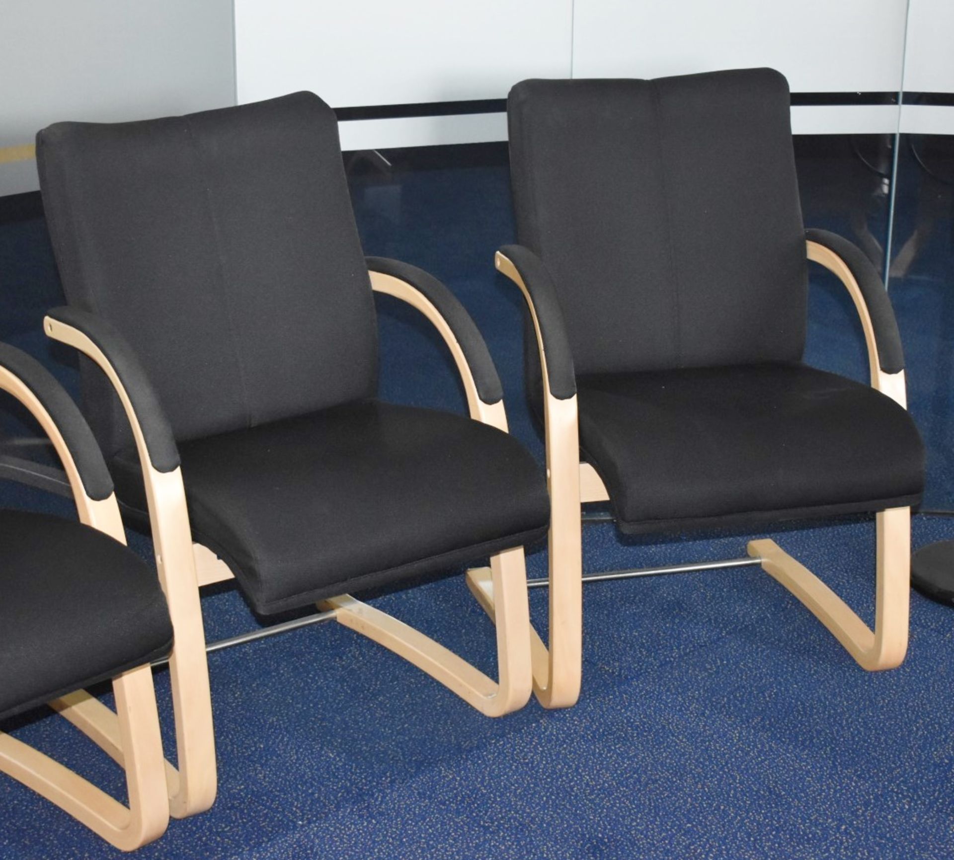 4 x Cantilever Office Meeting Chairs With Bentwood Frames and Black Fabric Seats -Â Manufactured - Image 3 of 7