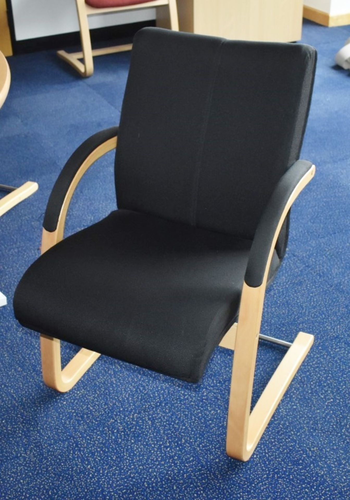 4 x Cantilever Office Meeting Chairs With Bentwood Frames and Black Fabric Seats -Â Manufactured - Image 2 of 7