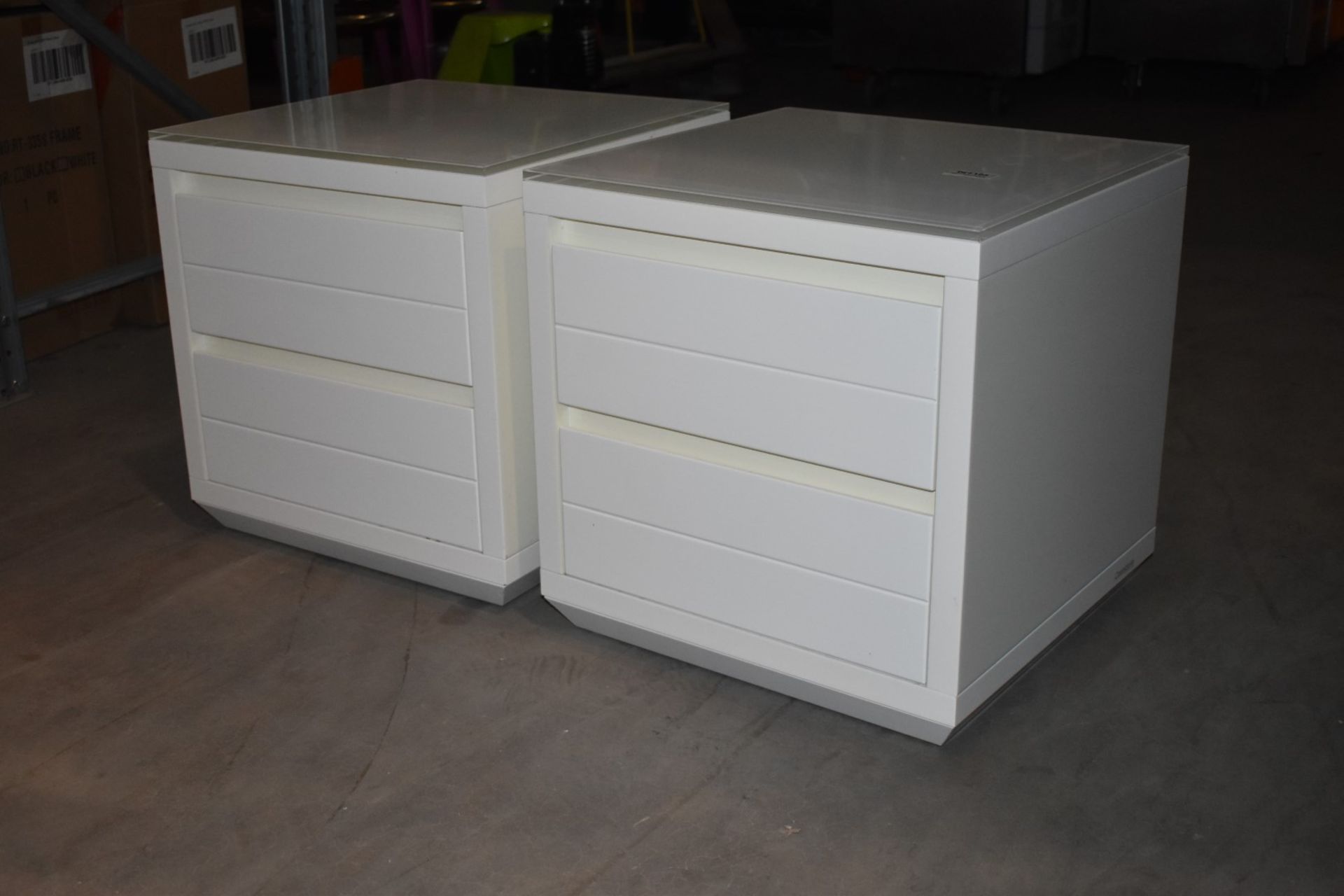 1 Pair of Casabella Adria Bedside Drawers - White Gloss With Glass Top and Soft Close Drawers  - - Image 2 of 6