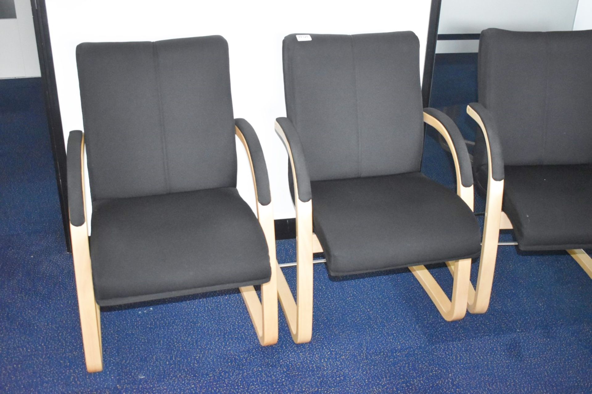 4 x Cantilever Office Meeting Chairs With Bentwood Frames and Black Fabric Seats -Â Manufactured - Image 4 of 7