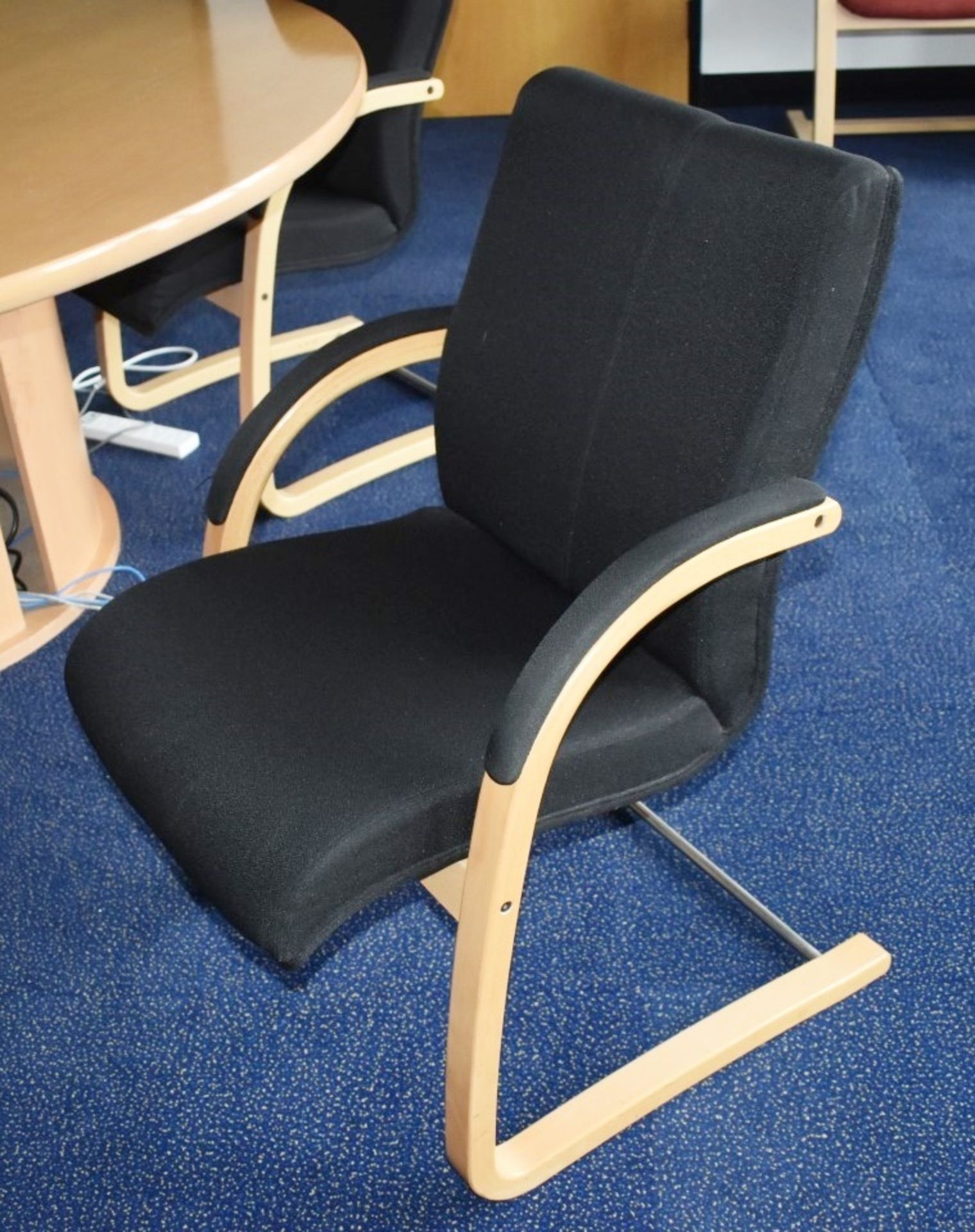 4 x Cantilever Office Meeting Chairs With Bentwood Frames and Black Fabric Seats -Â Manufactured - Image 5 of 7