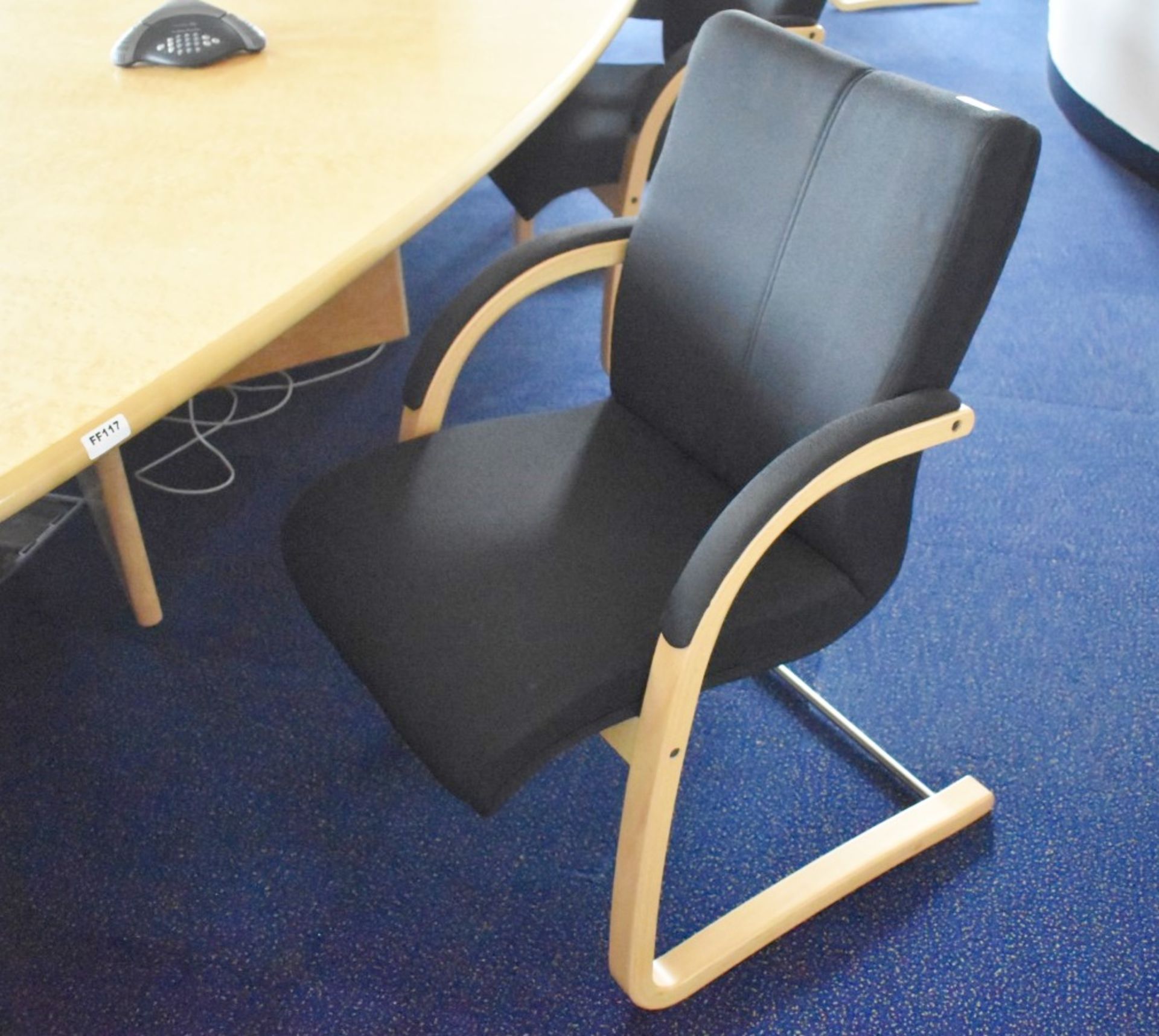 13 x Cantilever Office Meeting Chairs With Bentwood Frames and Black Fabric Seats - H87 x W48 x