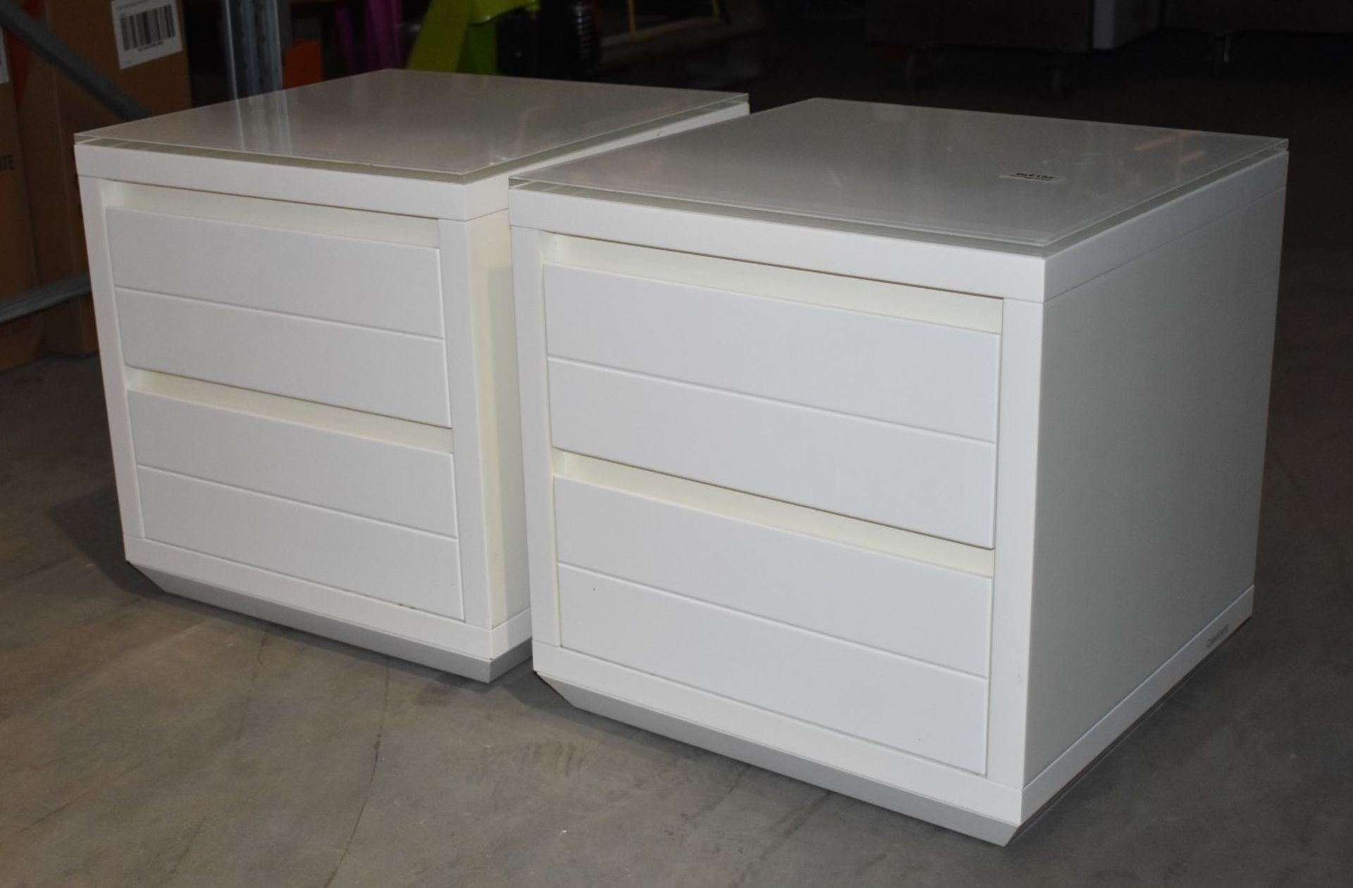 1 Pair of Casabella Adria Bedside Drawers - White Gloss With Glass Top and Soft Close Drawers  - - Image 6 of 6