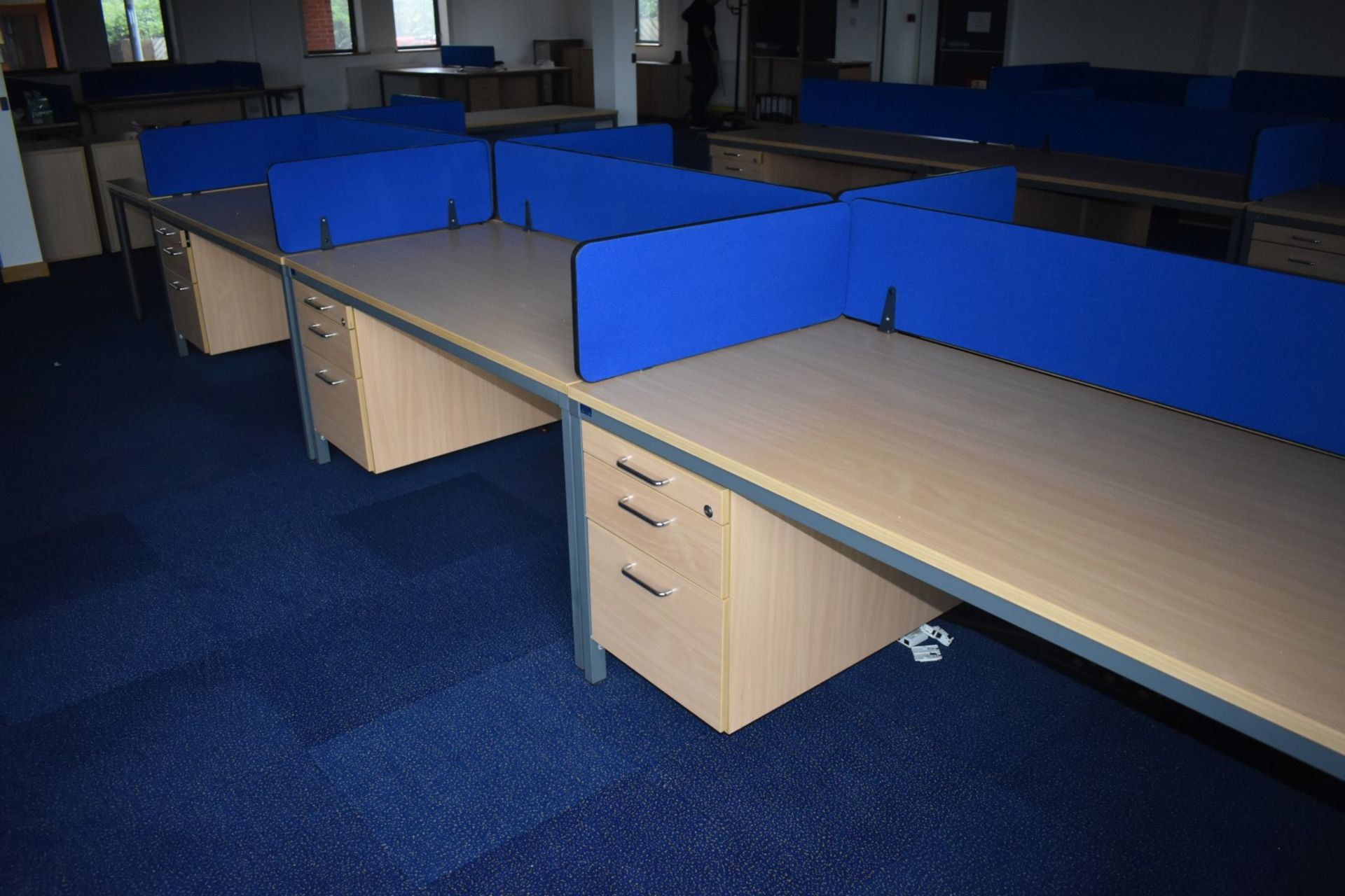 7 x Beech Office Desks With Integrated Drawer Pedestals and Privacy Partitions - Size of Each Desk - Image 6 of 10