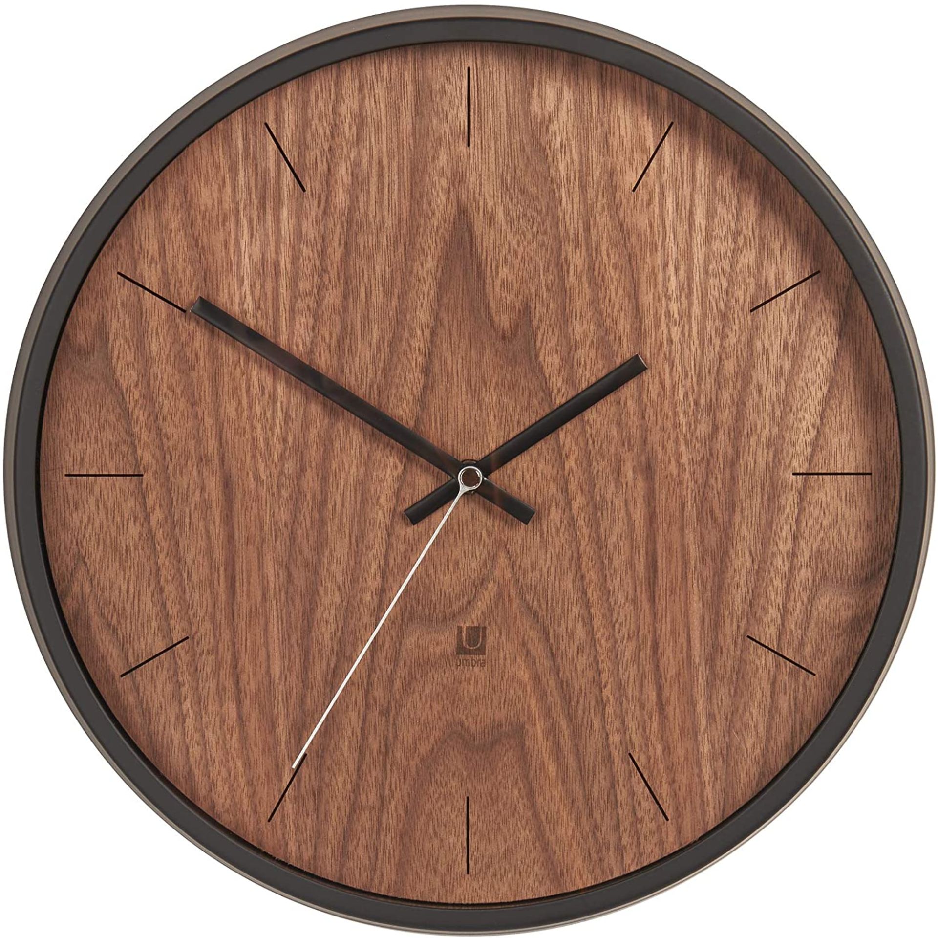 1 x 'Madera' Designer Wall Clock Featuring A Black Frame And Walnut Face - 32cm Diameter - Brand New - Image 5 of 5