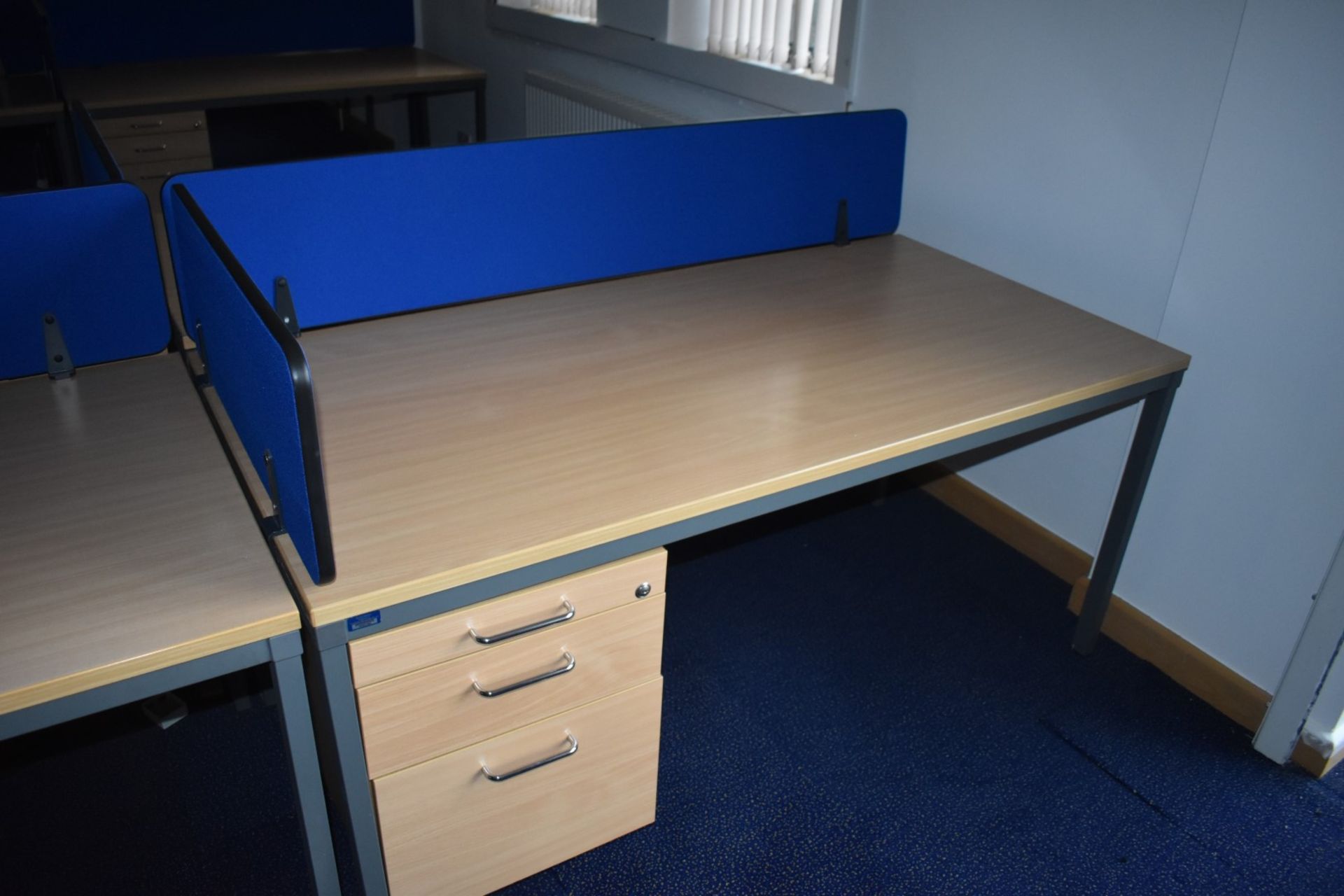 7 x Beech Office Desks With Integrated Drawer Pedestals and Privacy Partitions - Size of Each Desk - Image 4 of 10