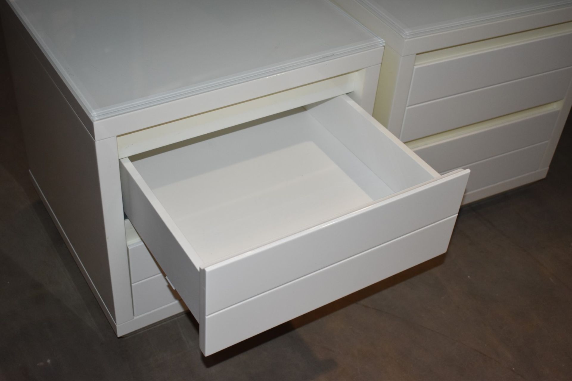 1 Pair of Casabella Adria Bedside Drawers - White Gloss With Glass Top and Soft Close Drawers  - - Image 3 of 6
