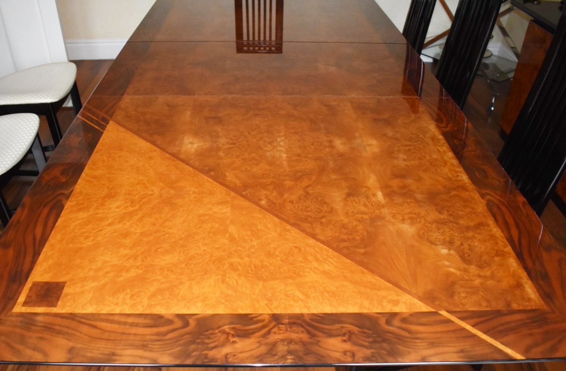 1 x Large Extending Dining Table With Eight Chairs - Features a Stunning Burr Walnut Centre With - Image 9 of 29