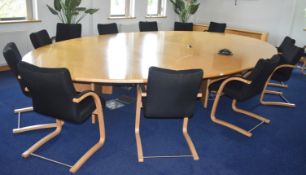 1 x Burr Maple 16ft Office Meeting Table - Spectacular Oval Meeting Table Suitable For Upto 14