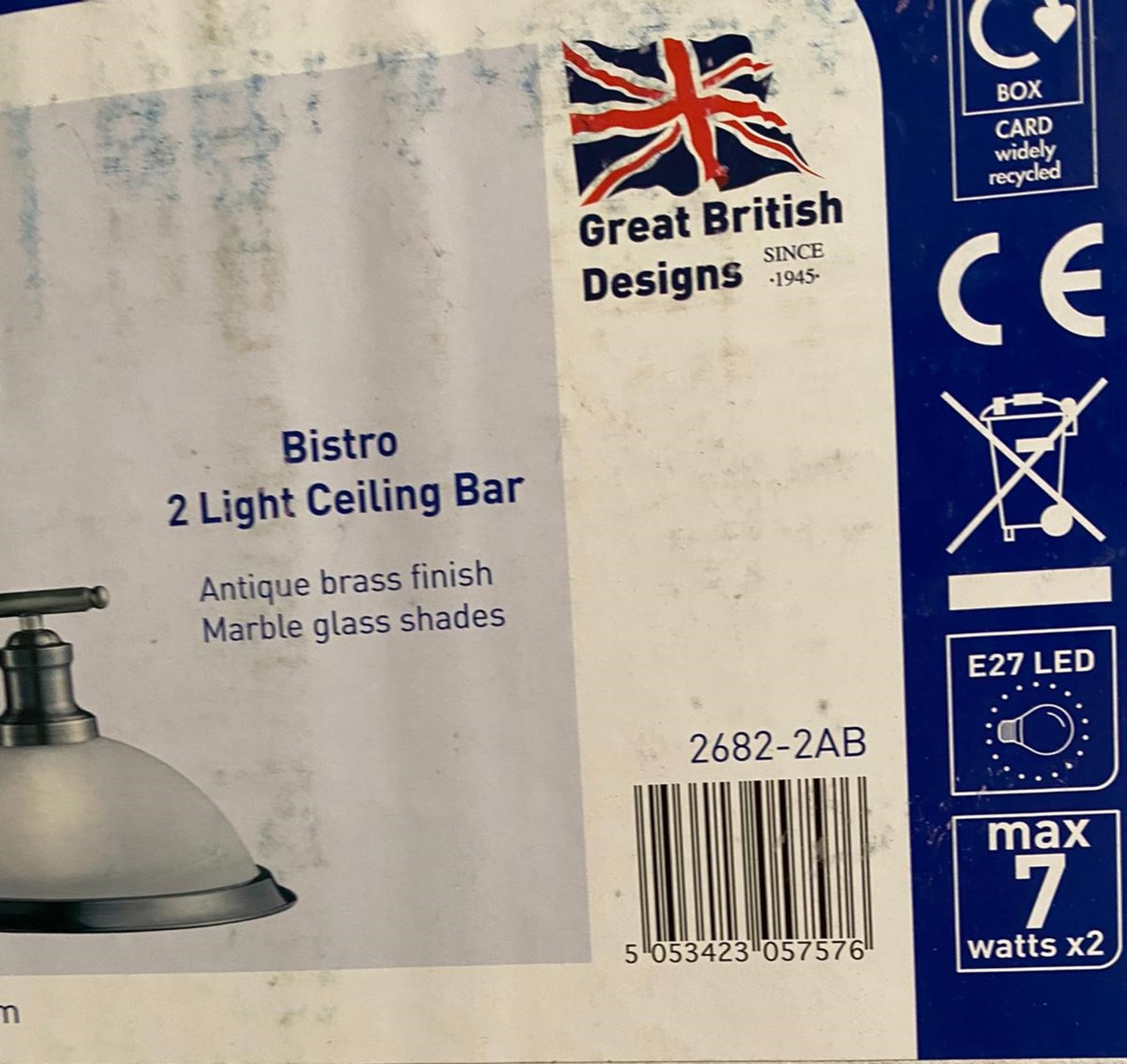 1 x Searchlight Bistro 2 Light Ceiling Bar in Antique Brass - Ref: 2682-2AB - New Boxed - RRP: £115 - Image 2 of 3