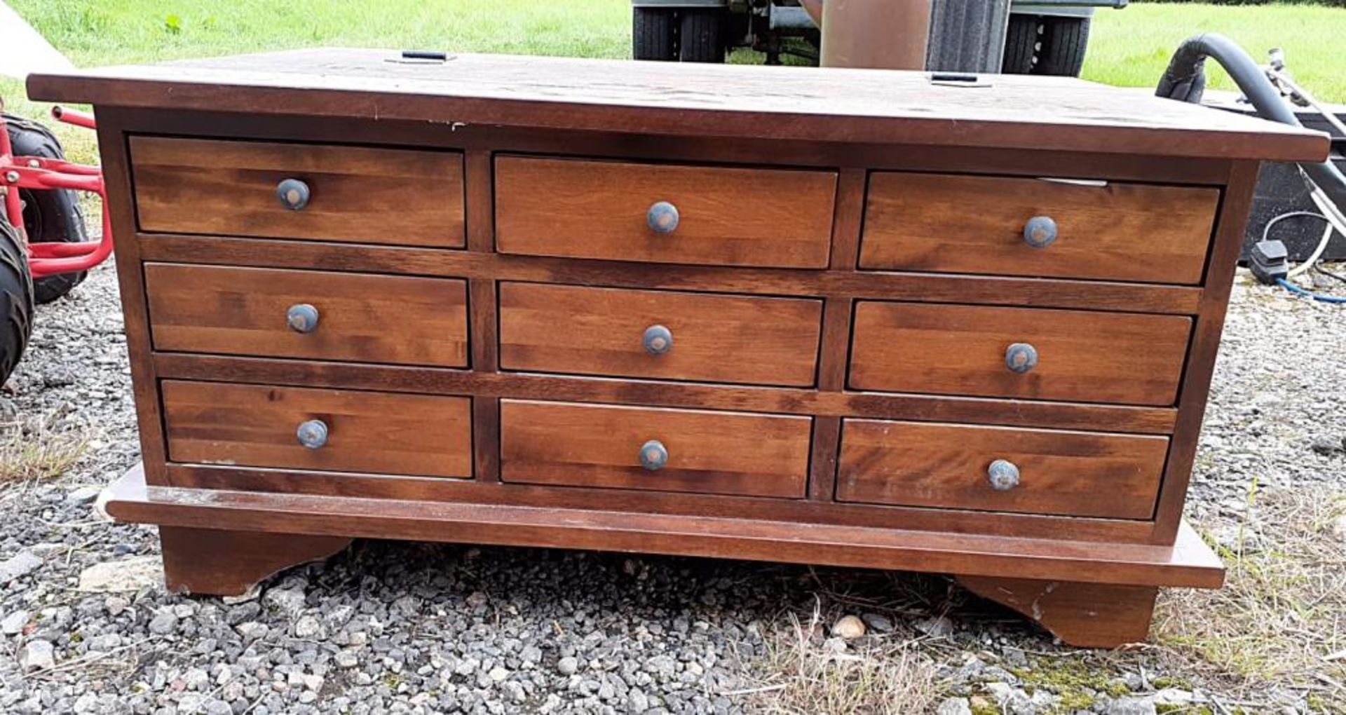 1 x Timber Linen / Bedroom Chest With 9 x Drawers - See Pictures For Condition - Dimensions: 90cm x