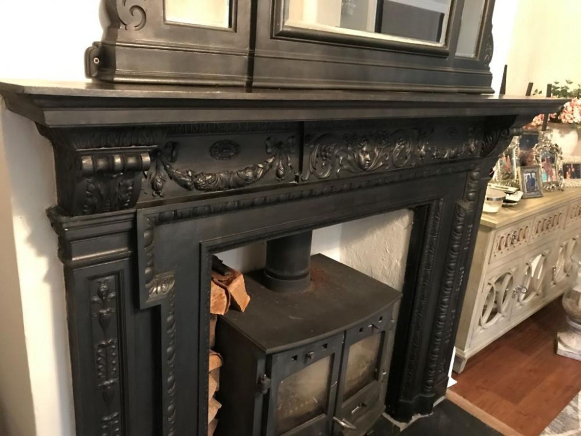 1 x Ultra Rare Stunningly Ornate Antique Victorian Cast Iron Fireplace, With Matching Cast Iron Mirr - Image 7 of 23
