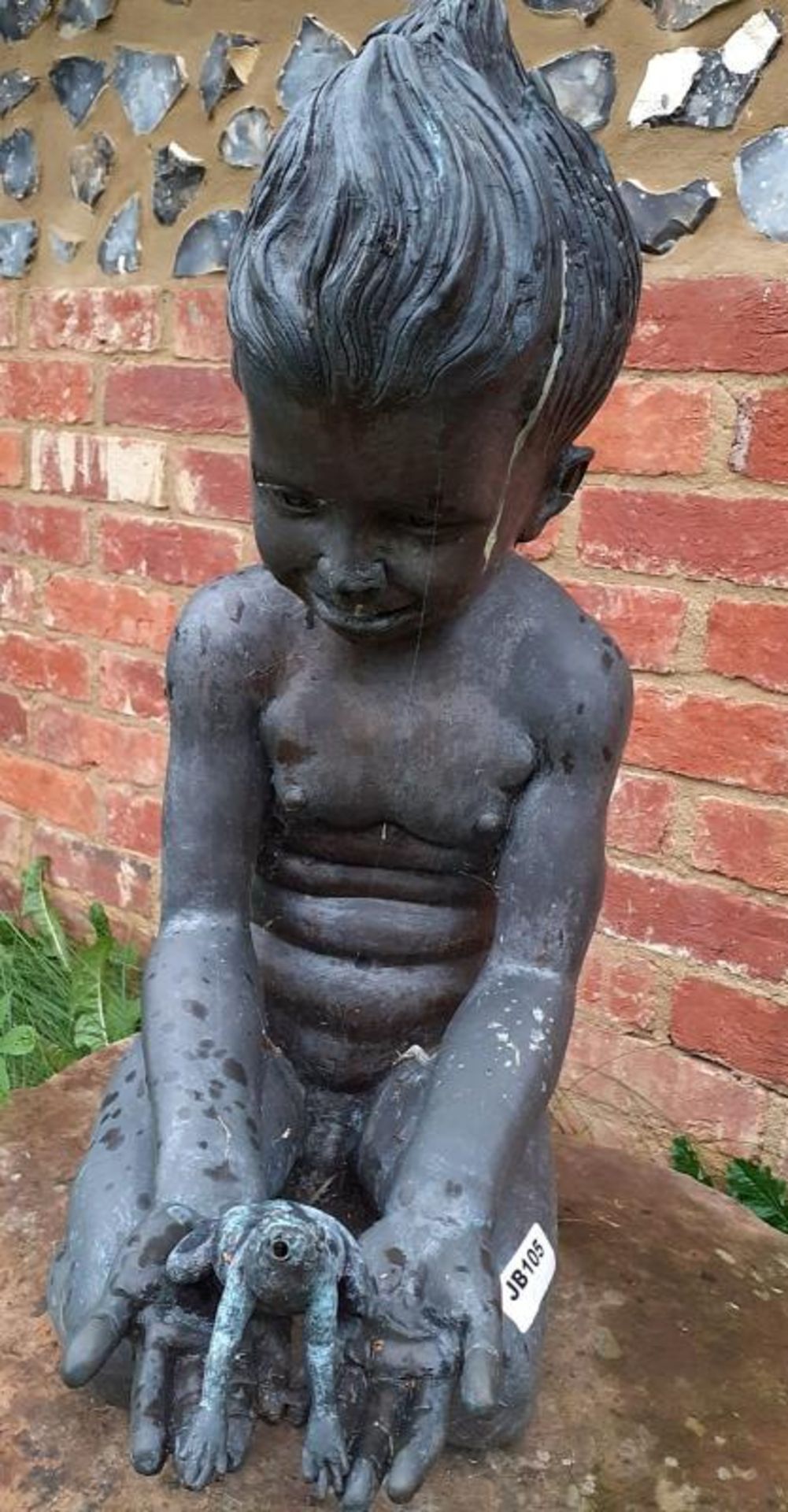 1 x Large Bronze / Metal Water Babies-Style Statue Of A Small Infant Kneeling Whilst Holding A Frog - Image 2 of 9