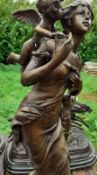 1 X Bronze Metal Table Sized Statue / Sculpture Of Mother With Winged Angel Child / Small Boy Flying