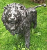 1 x Majestic Realistic Giant 1.6 Metre Tall Solid Bronze Standing Male Lion Garden Sculpture, Lookin