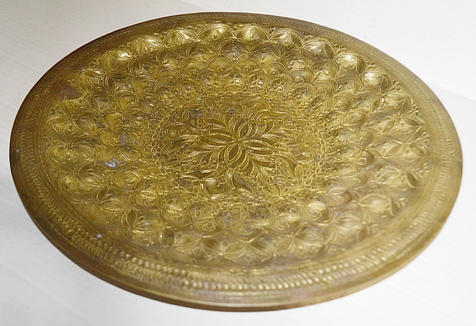 1 x Persian / Ottoman Gilt Metal Tombak Charger - 35cm (13.75ins) In Diameter - Preowned - NO VAT ON - Image 5 of 5