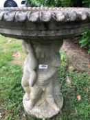 1 x Stone Bird Bath Featuring Three Cherubs - Dimensions: 58cm Diameter x Height 73cm - Ref: JB190