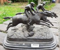 1 x Cast And Patented Bronze Of Two 19th Century National Hunt Jockeys By Etienne-desire Loiseau (18