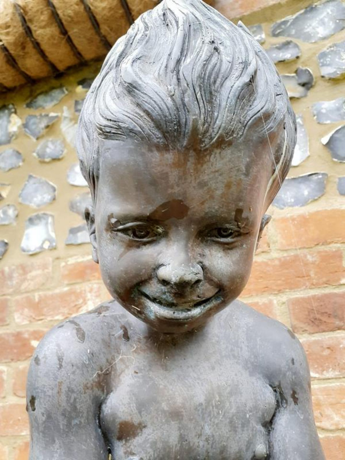 1 x Large Bronze / Metal Water Babies-Style Statue Of A Small Infant Kneeling Whilst Holding A Frog - Image 6 of 9