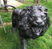 1 x Majestic Realistic Giant Solid Bronze Standing Male Lion Garden Sculpture, Looking Slightly To H