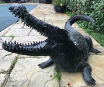 1 x Majestic Realistic Giant 2.2 Metre Long Solid Bronze Garden Sculpture Of A Crocodile / Alligator