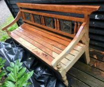 1 x Beautiful and Ornate Indian Teak Wood Bench With Raised Bronze Elephant Plaque Inserts - Dimesni