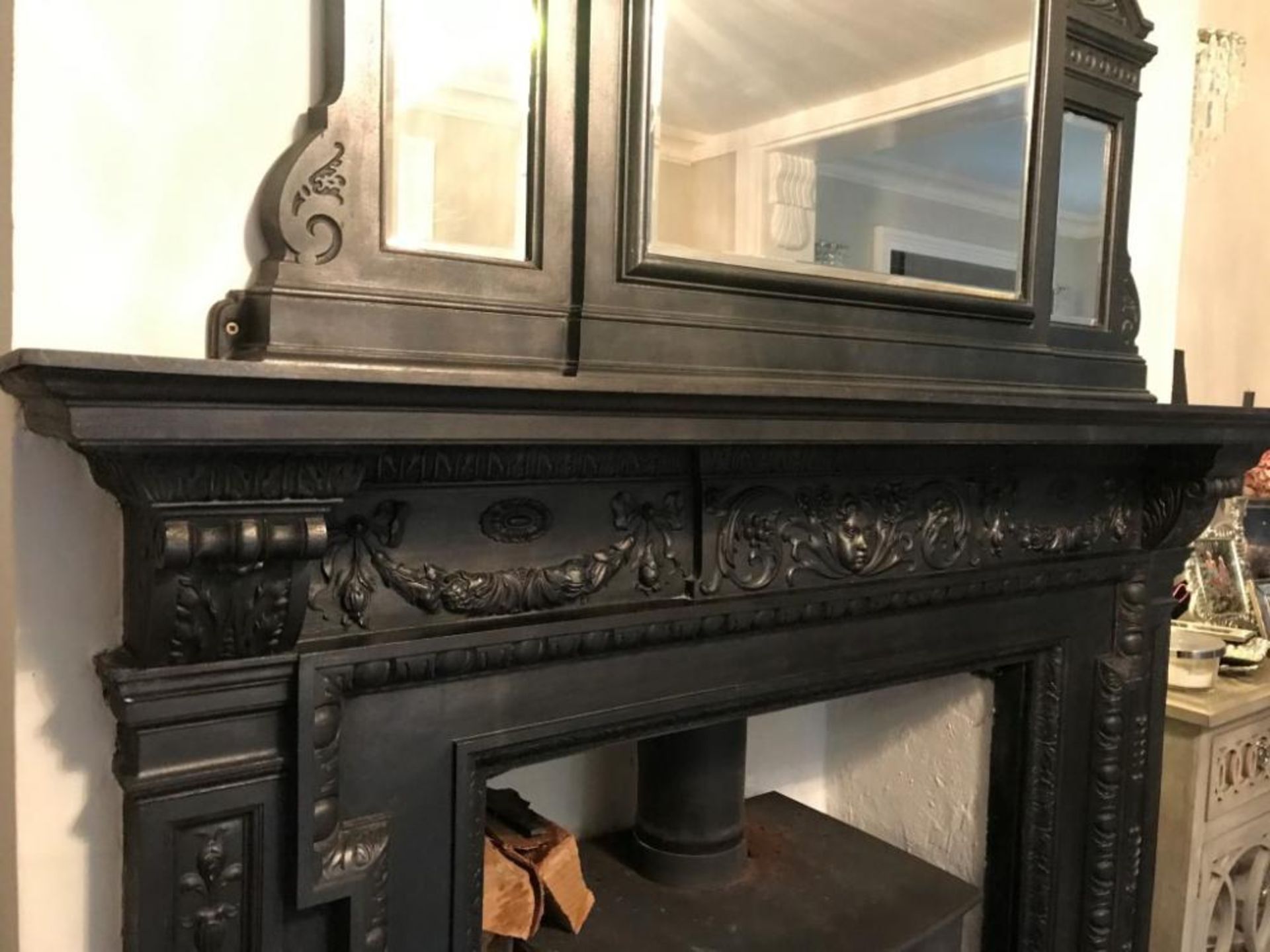 1 x Ultra Rare Stunningly Ornate Antique Victorian Cast Iron Fireplace, With Matching Cast Iron Mirr - Image 17 of 23
