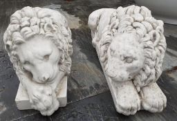 1 x Pair Of Hand Made Chatsworth Crouching Lion Bookends - Dimensions: 22cm x 7cm x height 10cm - Re