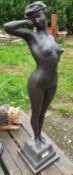 1 x Tall Table Statue of Black Metal Female Nude Art Deco Styling - Dimensions: Height 82cm x base 2