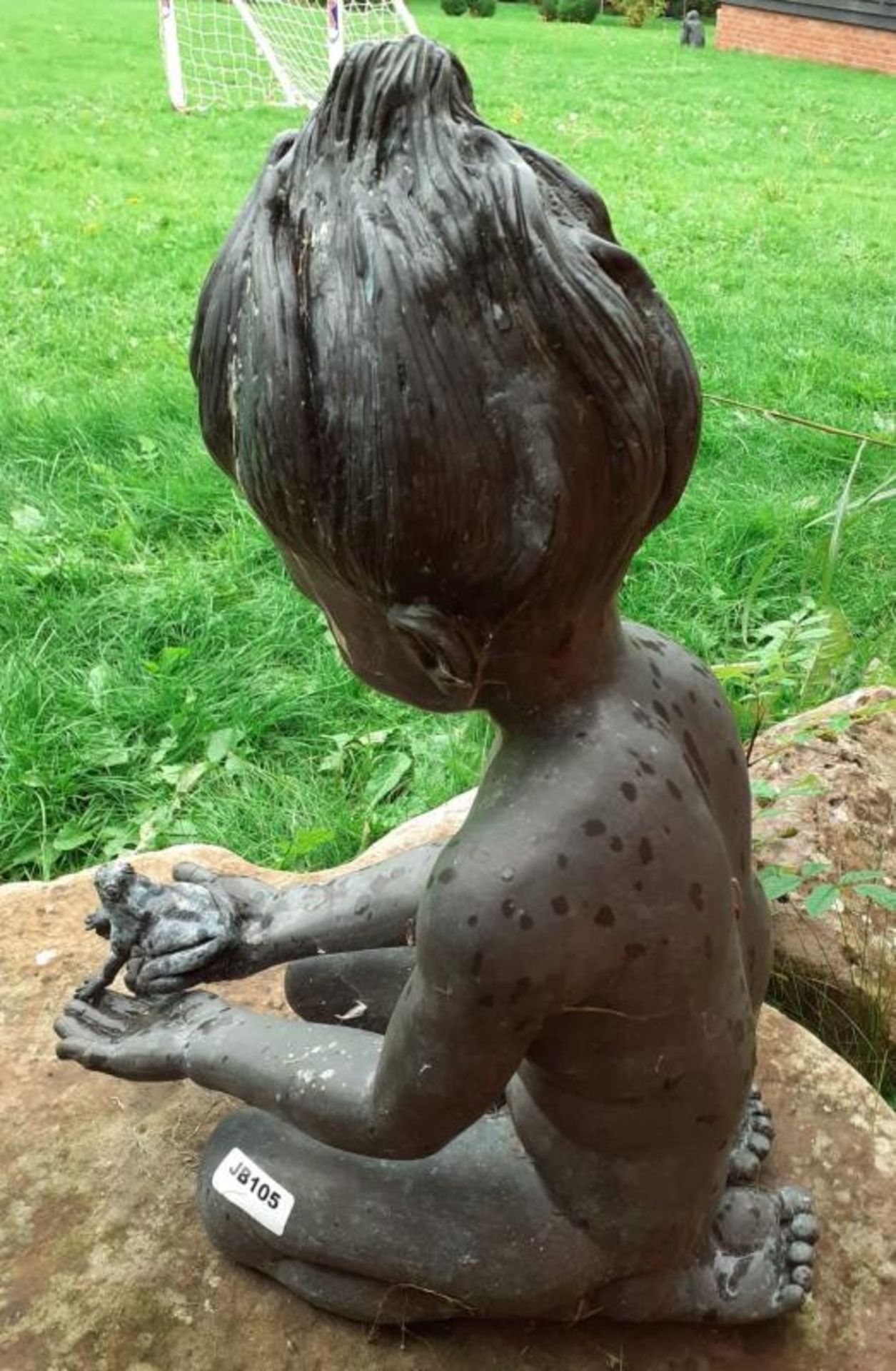 1 x Large Bronze / Metal Water Babies-Style Statue Of A Small Infant Kneeling Whilst Holding A Frog - Image 8 of 9