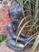 1 x 'Star-child' Large Bronze / Metal Water Babies-Style Statue Of A Small Infant Kneeling Whilst Ho