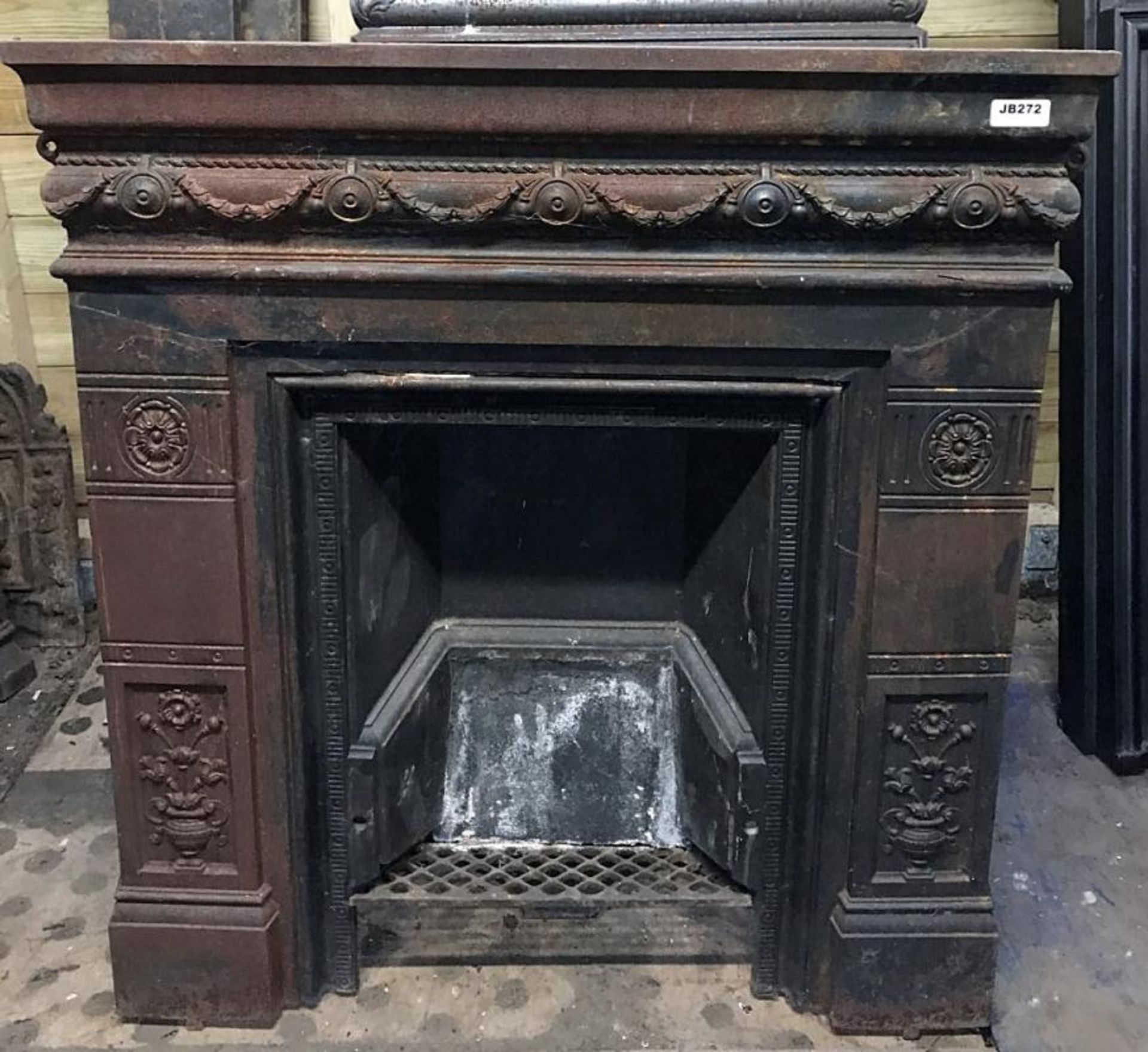 1 x Stunning Antique Victorian Cast Iron Fire Surround With Ornate Sides - Dimensions: Height 104cm