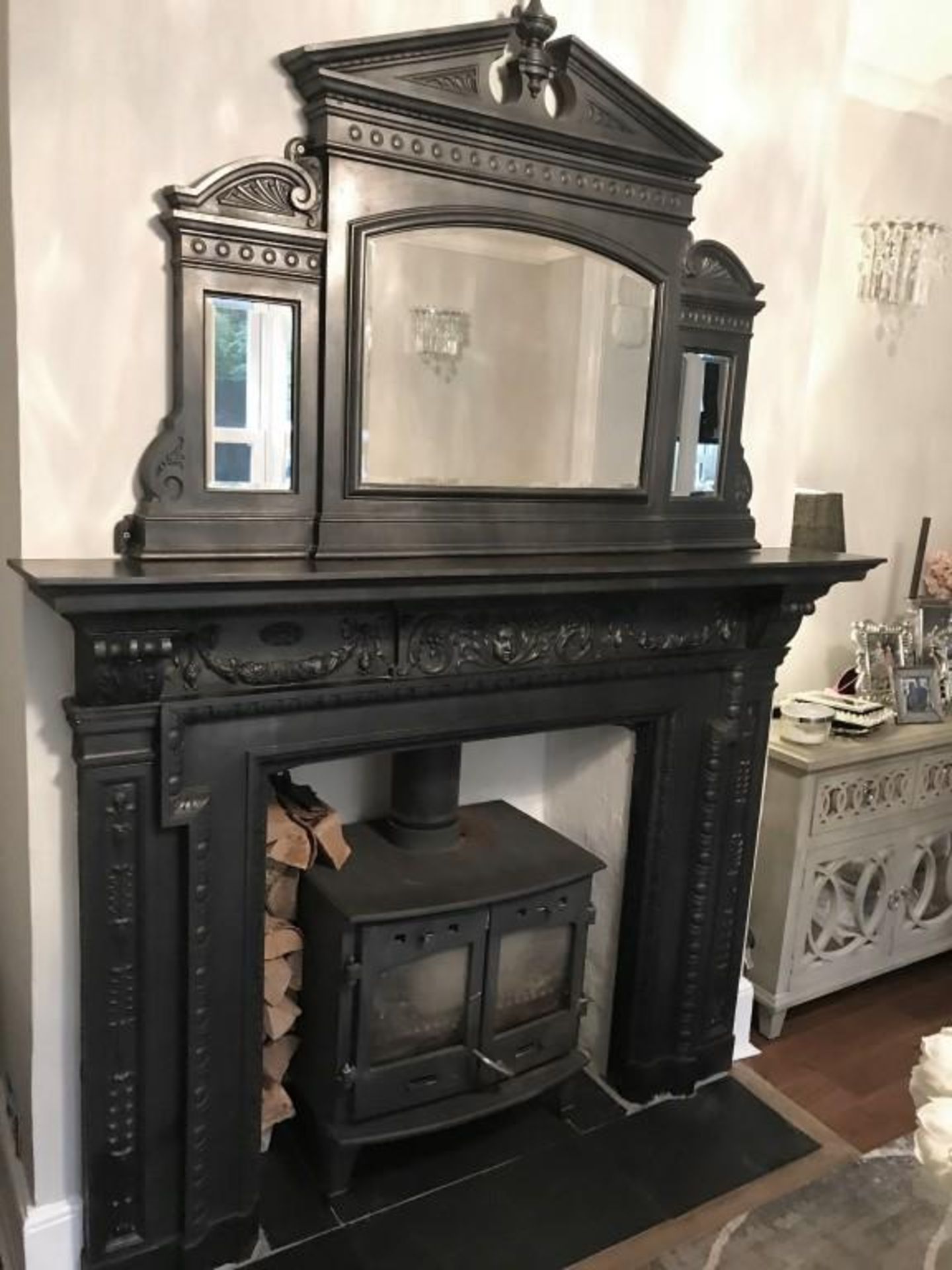 1 x Ultra Rare Stunningly Ornate Antique Victorian Cast Iron Fireplace, With Matching Cast Iron Mirr - Image 2 of 23