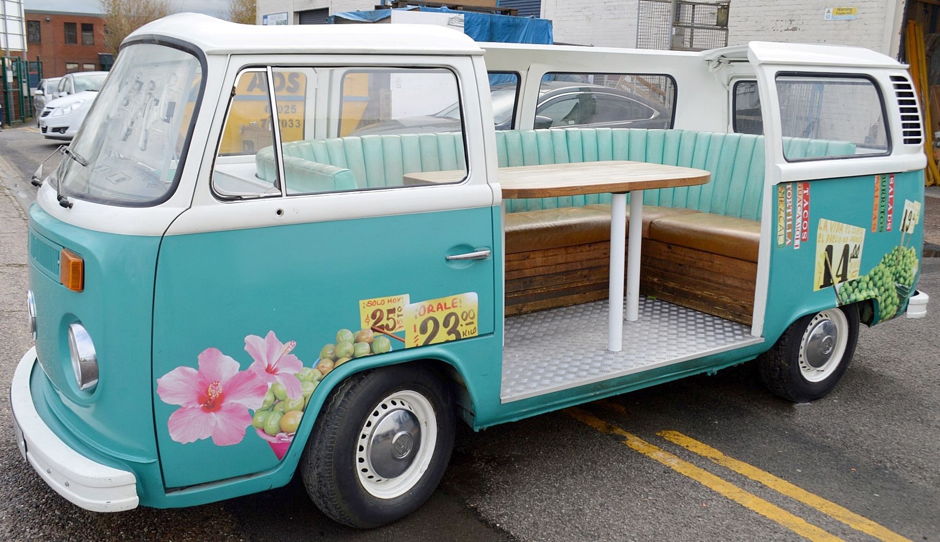 1 x Converted Vintage VW Camper Restaurant Seating Booth In Teal - Dimensions: H180 x W400 x D160cm