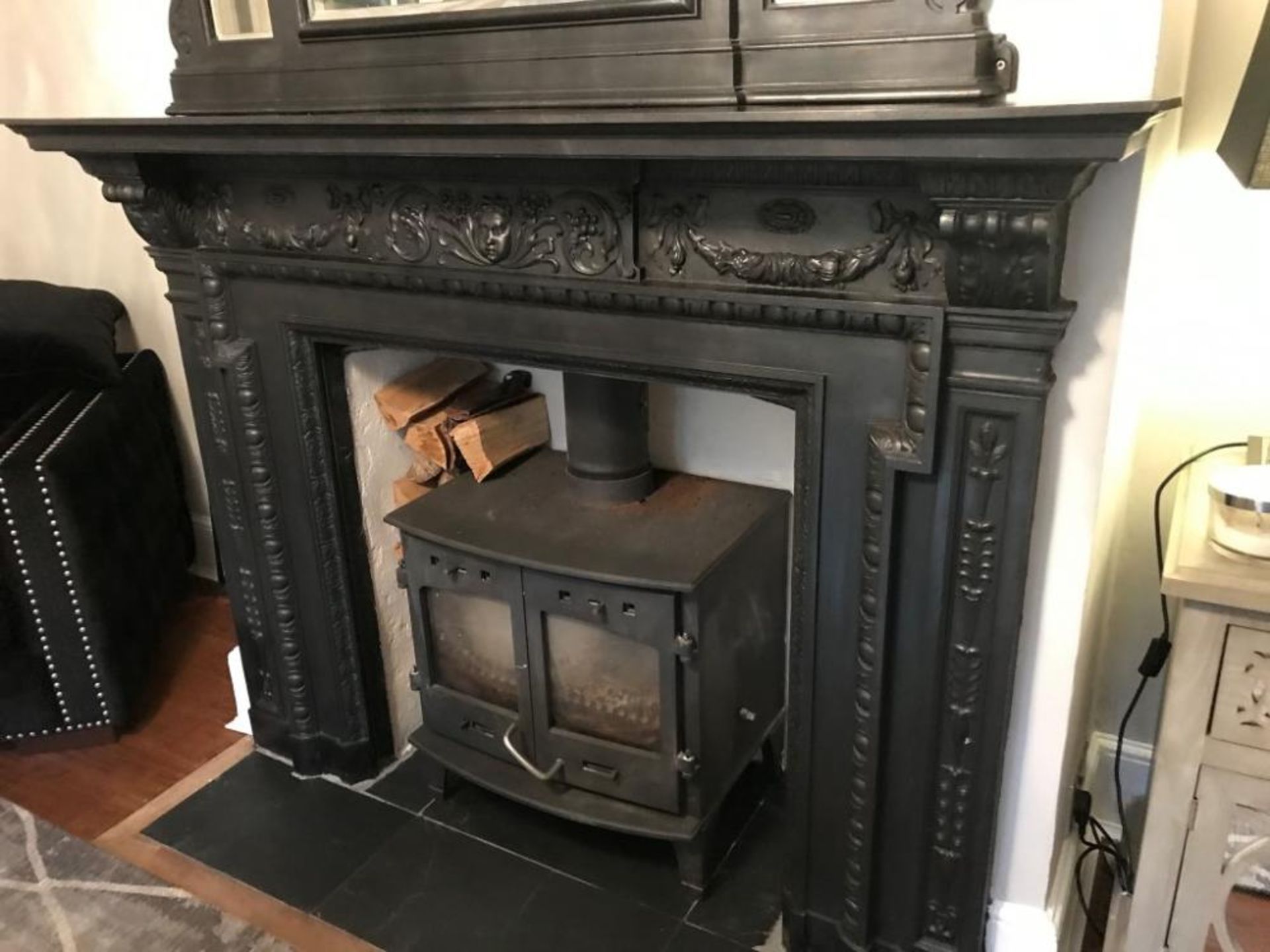 1 x Ultra Rare Stunningly Ornate Antique Victorian Cast Iron Fireplace, With Matching Cast Iron Mirr - Image 4 of 23