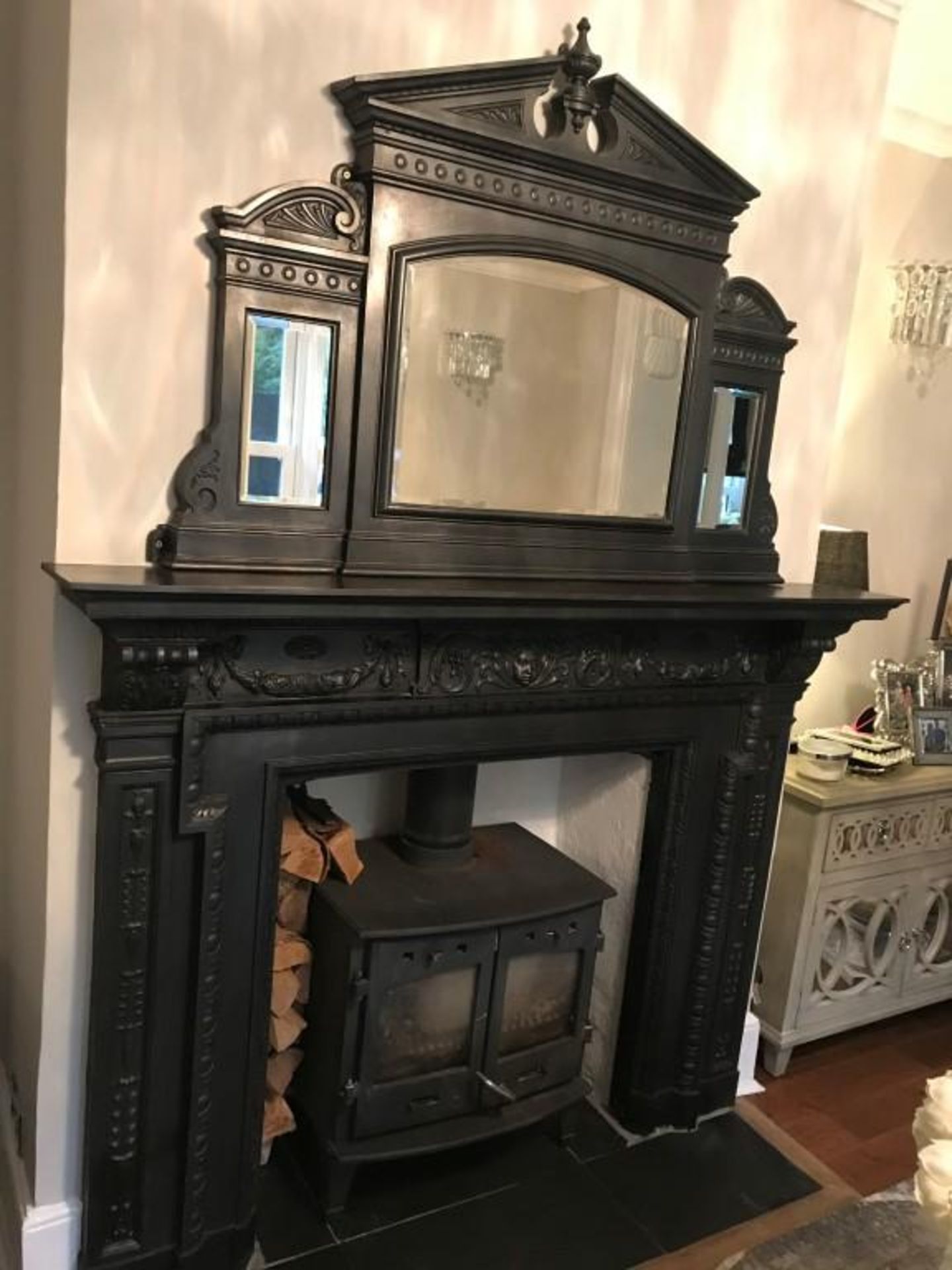 1 x Ultra Rare Stunningly Ornate Antique Victorian Cast Iron Fireplace, With Matching Cast Iron Mirr - Image 12 of 23