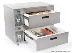 1 x ADANDE VCS Commercial Under Counter Double Drawer Fridge Unit - Dimensions: H89 x W110 x D70cm -