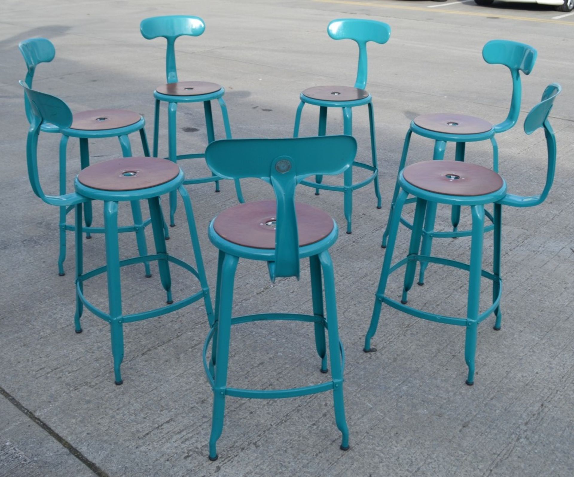 3 x Genuine Nicolle® French Metal Stools In Glossy Turquoise Blue, With Pads - Original Price £900 - Image 2 of 4