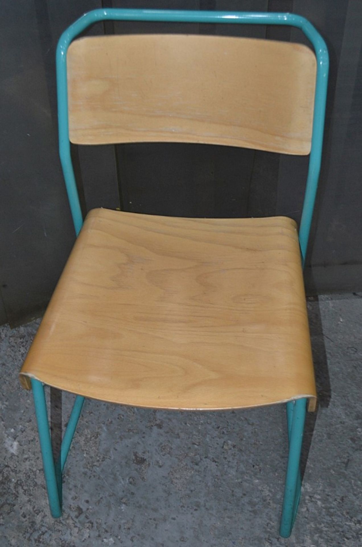 6 x Contemporary Stackable Bistro / Bar Chairs With Metal Frames With Curved Vanished Wooden Seats - Image 7 of 12
