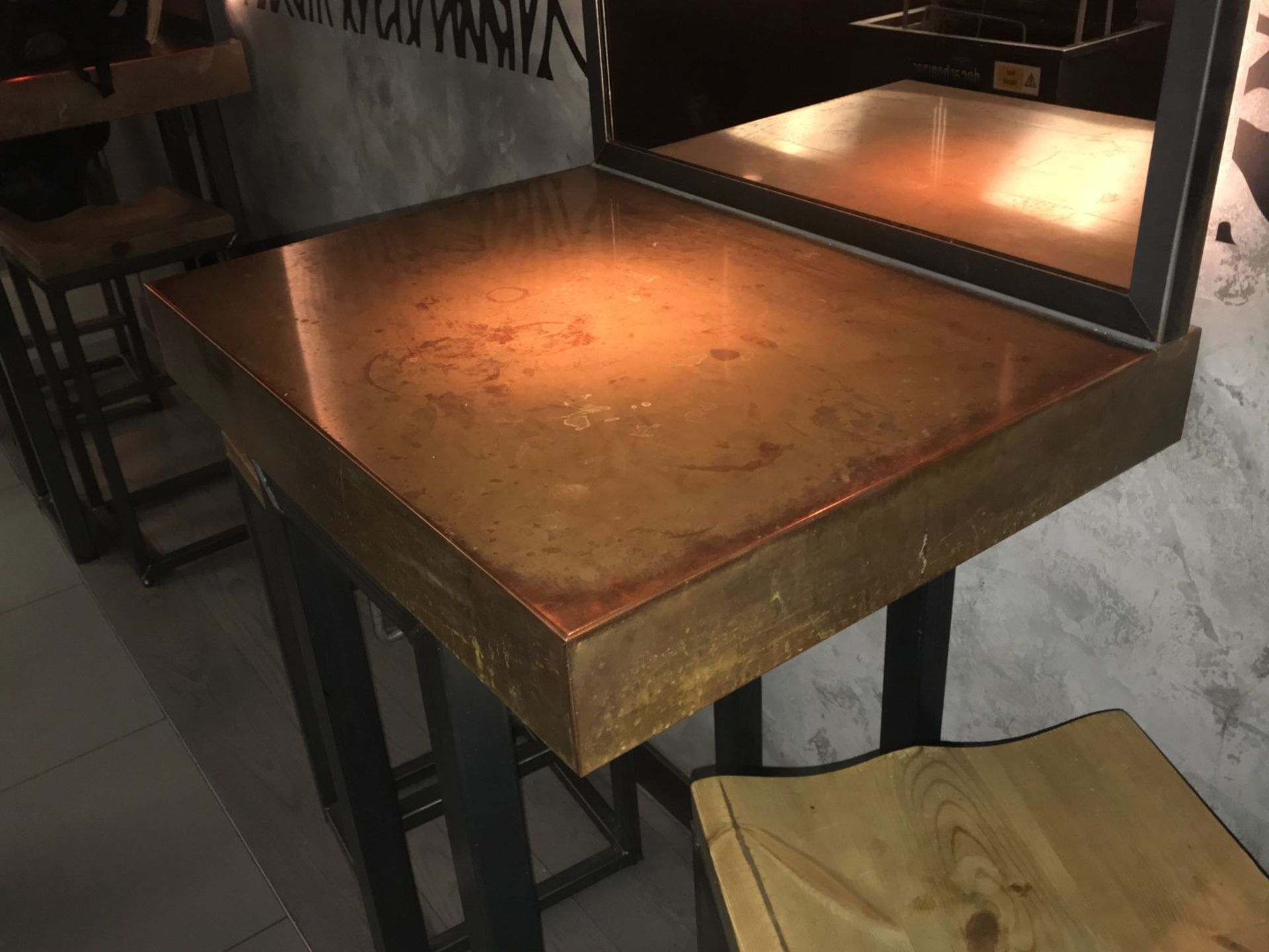 1 x Restaurant Poser Table With Industrail Metal Base and Copper Top - Size H110 x W60 x D75 cms - - Image 5 of 5