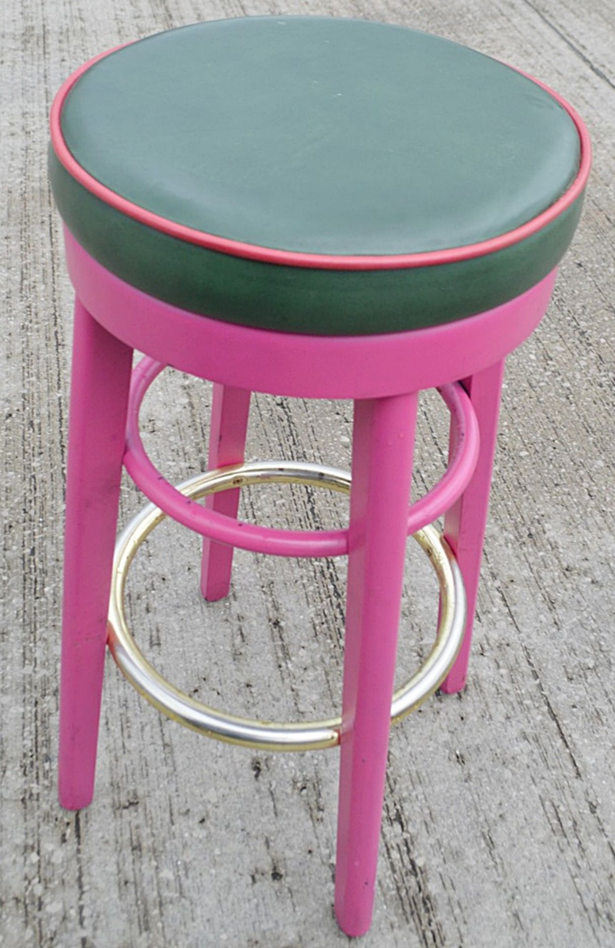 4 x Commercial Bar Stools Featuring Upholstered Seats And A Hot Pink Finish