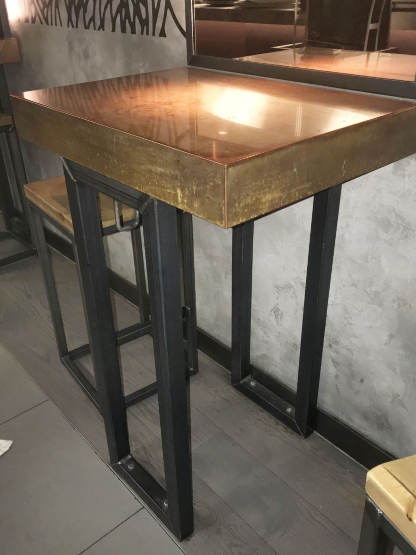 1 x Restaurant Poser Table With Industrail Metal Base and Copper Top - Size H110 x W60 x D75 cms -