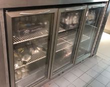 1 x Williams Triple Door Backbar Bottle Cooler With Stainless Steel Exterior - Model BC3BS - Ref: