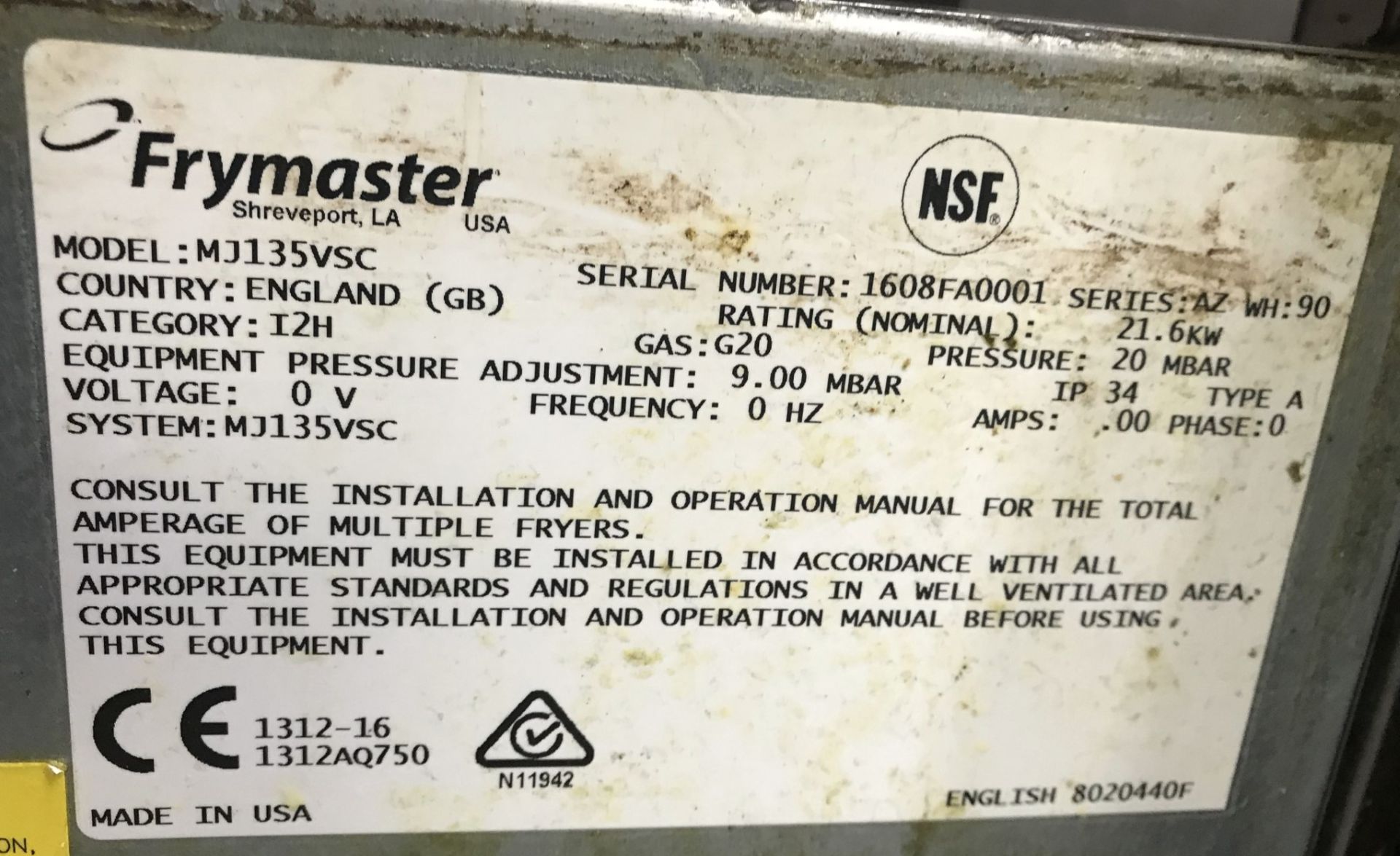1 x Frymaster Commercial SingleTank Gas Fryer - 230v G20 - Model MJ135VSC Size H90 x W40 x D80 cms - - Image 8 of 8