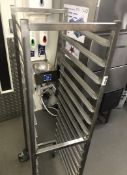 1 x Stainless Steel Food Tray Trolley With 15 Tray Capacity and Castors - Size H165 x W35.5 x D58.