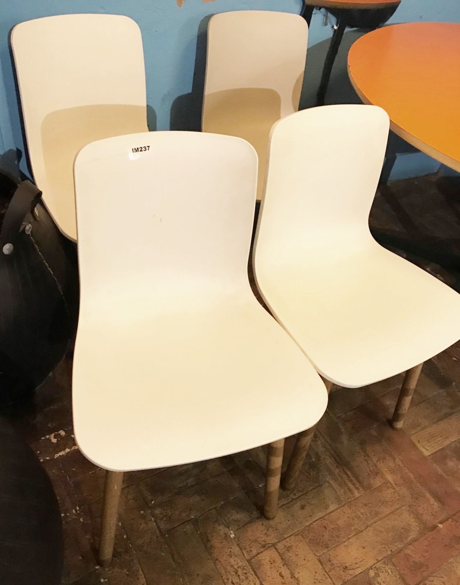4 x Dining Chairs With Wooden Legs and White Seats - CL554 - Ref IM237 - Location: Altrincham WA14