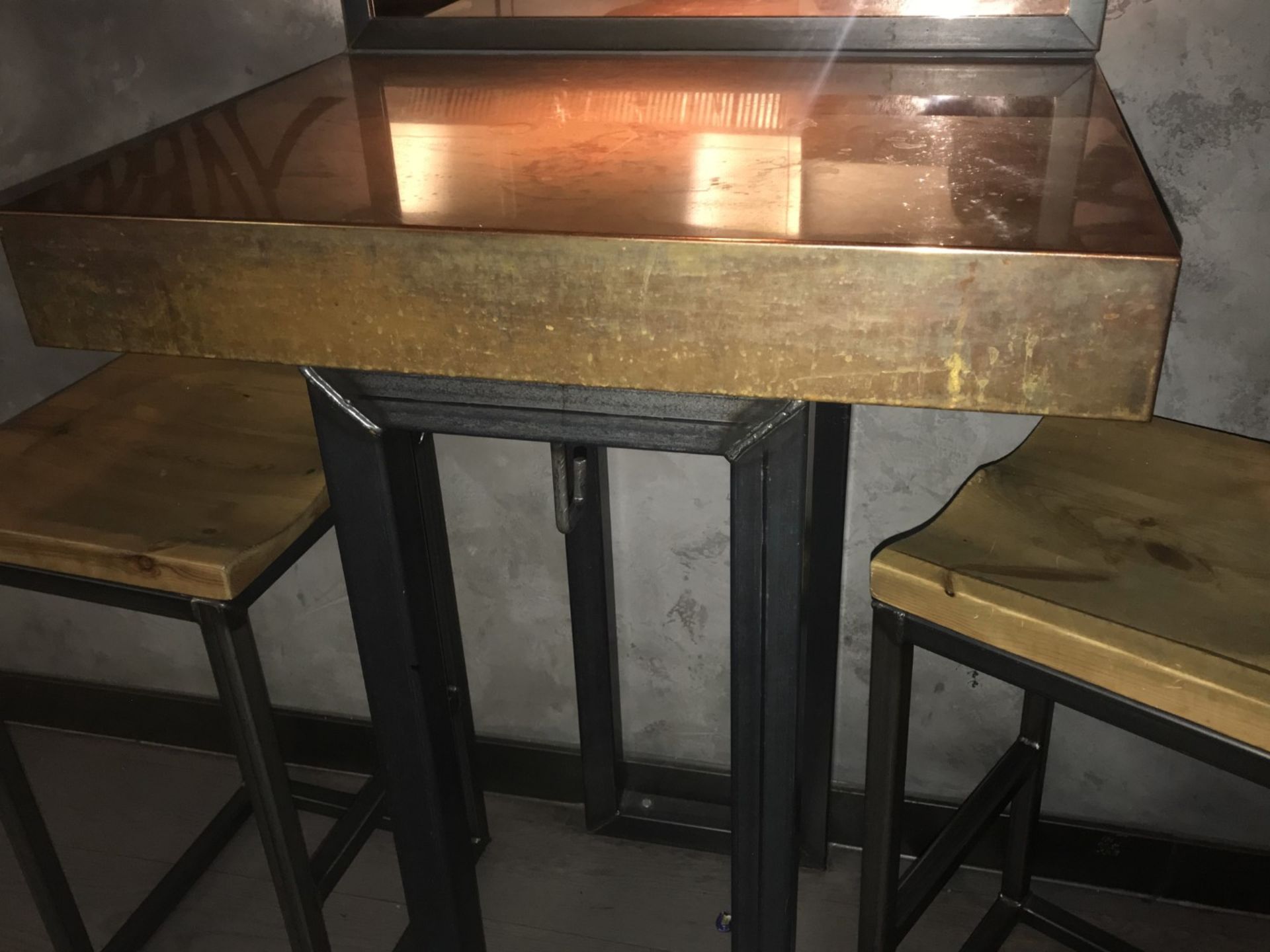 1 x Restaurant Poser Table With Industrail Metal Base and Copper Top - Size H110 x W60 x D75 cms - - Image 3 of 5