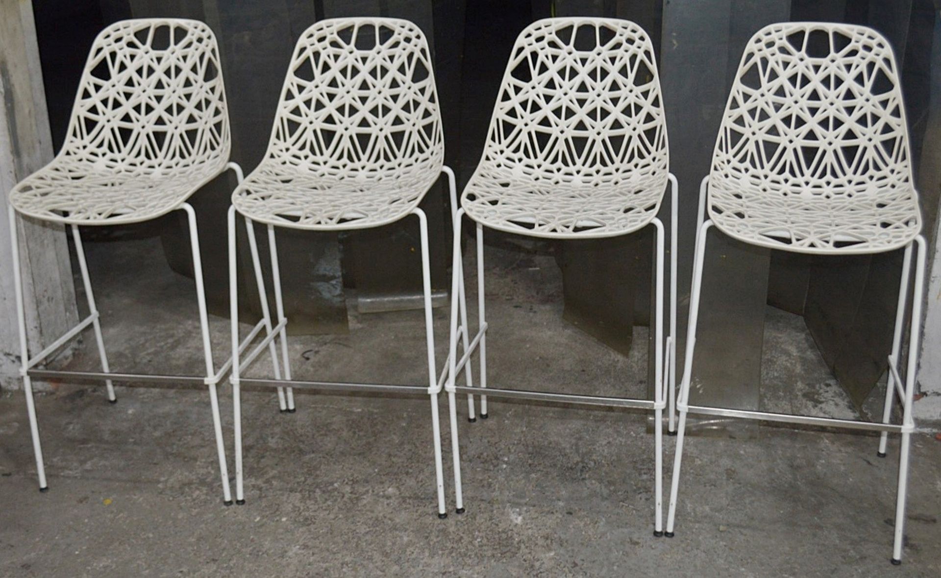 4 x Commercial Outdoor Bar Stools In White - Dimensions: H108 x W52 x D50cm, Seat Height 73cm